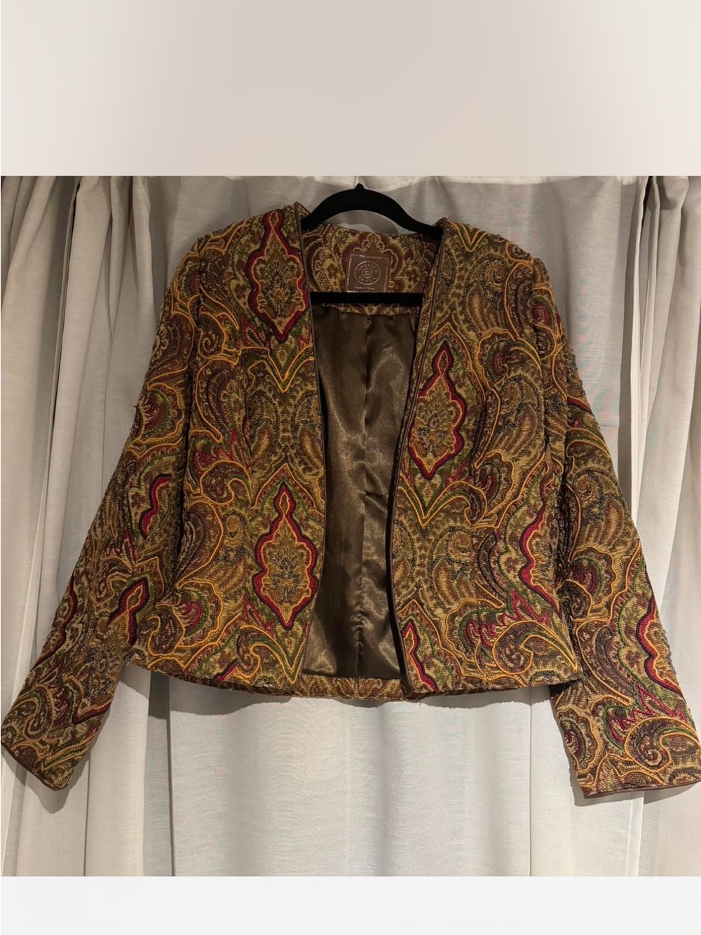 Double D Ranch Paisley Cropped Blazer in Gold, Brown & Red